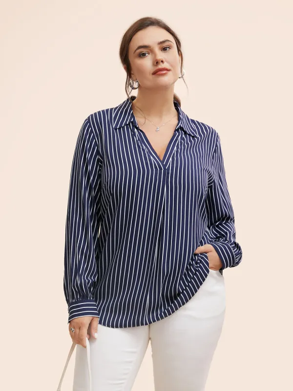 Shirt Collar Striped Button Up Blouse sold by Bloomchic