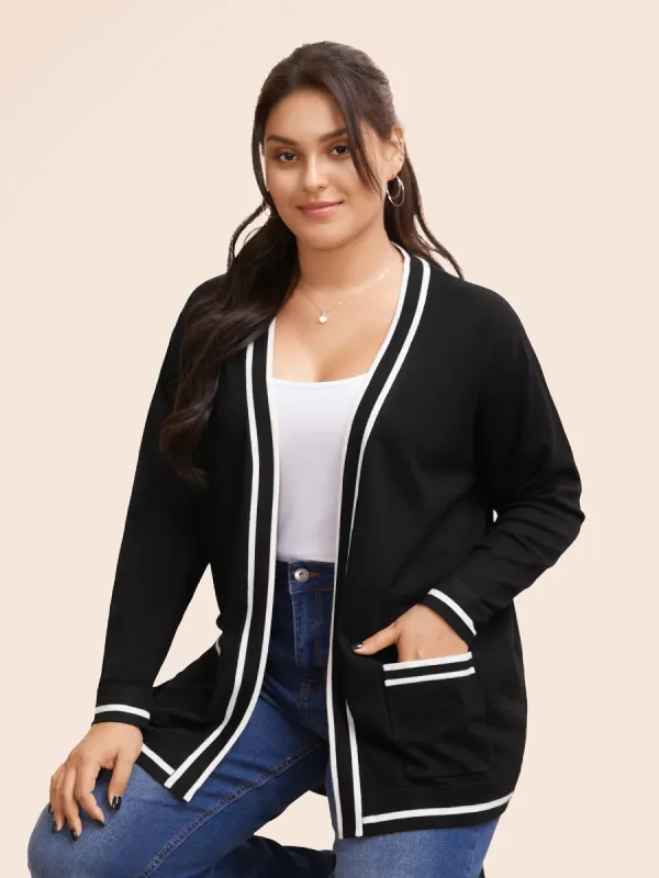 Supersoft Essentials Striped Patchwork Pocket Open Front Cardigan sold by Bloomchic