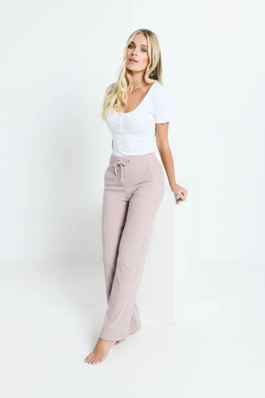 Ribbed Wide Leg Trousers - Pink sold by LOVALL