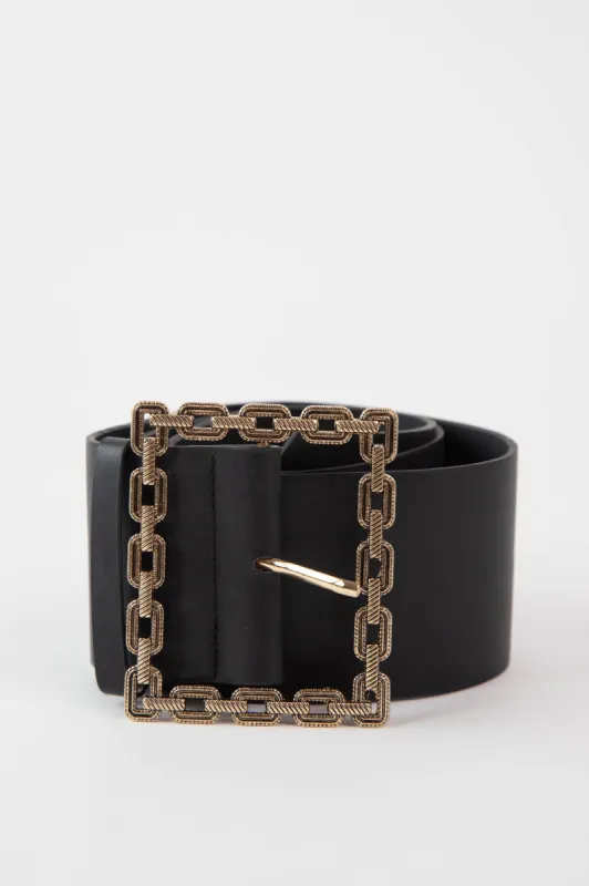 Gold Square Buckle Belt, Black sold by North & Main Clothing Company