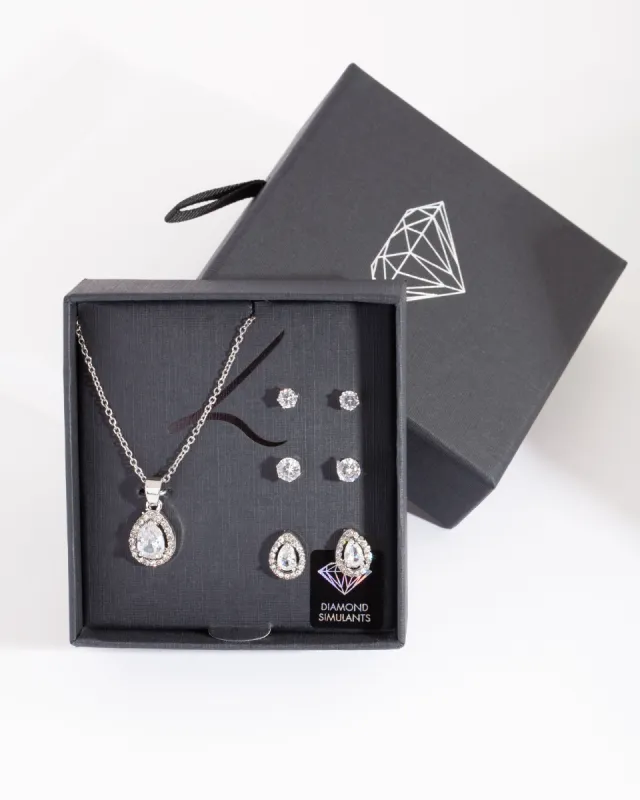 Diamond Simulant Pear Drop Earrings Necklace Set sold by lovisa