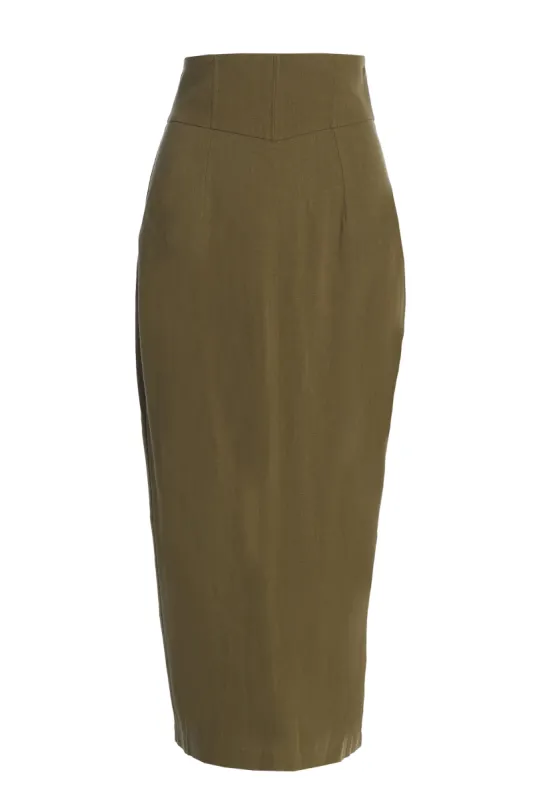 Olive Coastland Linen Skirt sold by JLUXLABEL