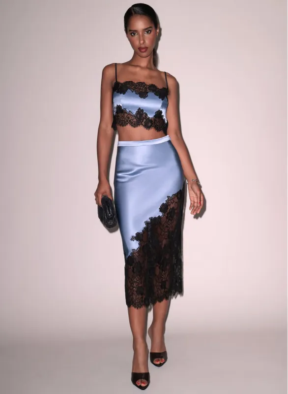 Silk & Lace Scallop Midi Skirt sold by Fleur du Mal