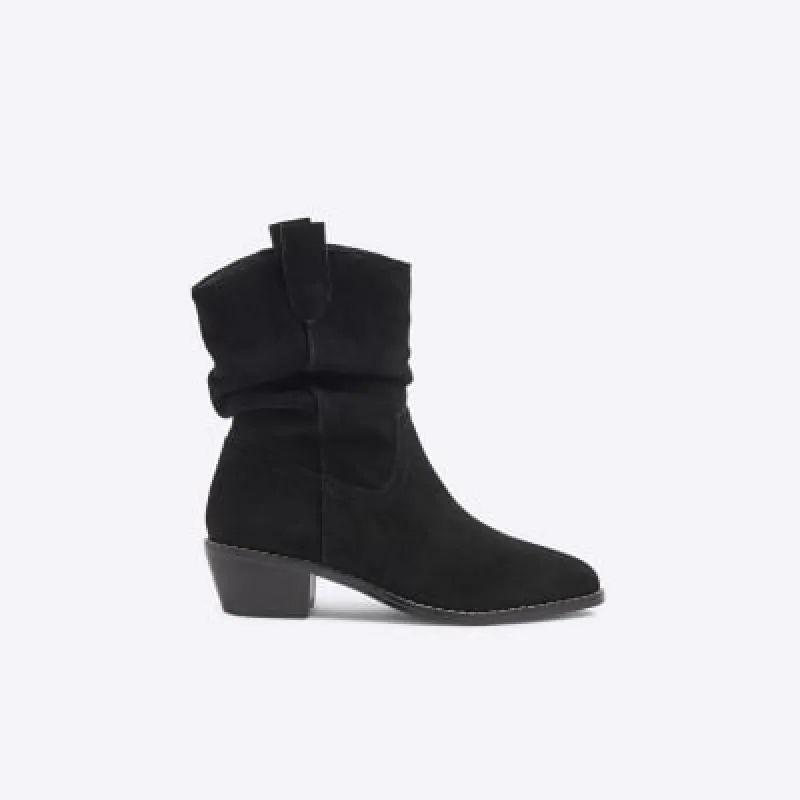 Black suede slouch western boots sold by River Island