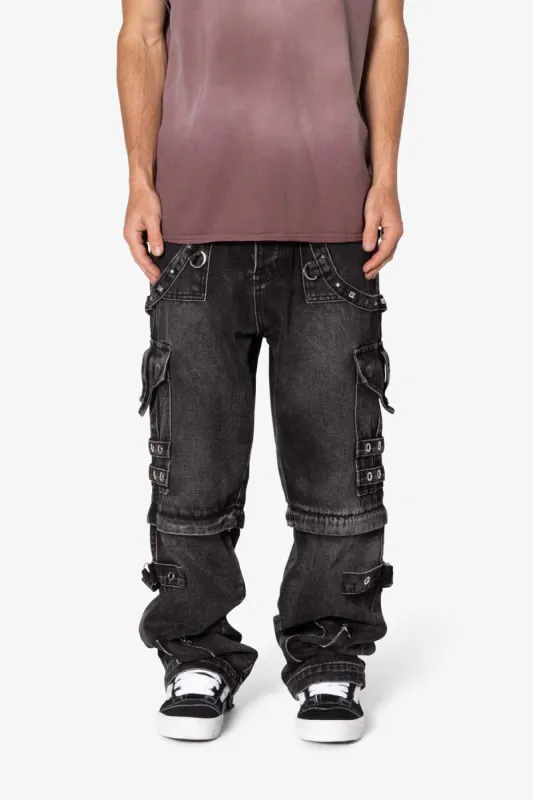 Ultra Baggy Studded Cargo Denim - Washed Black sold by MNML