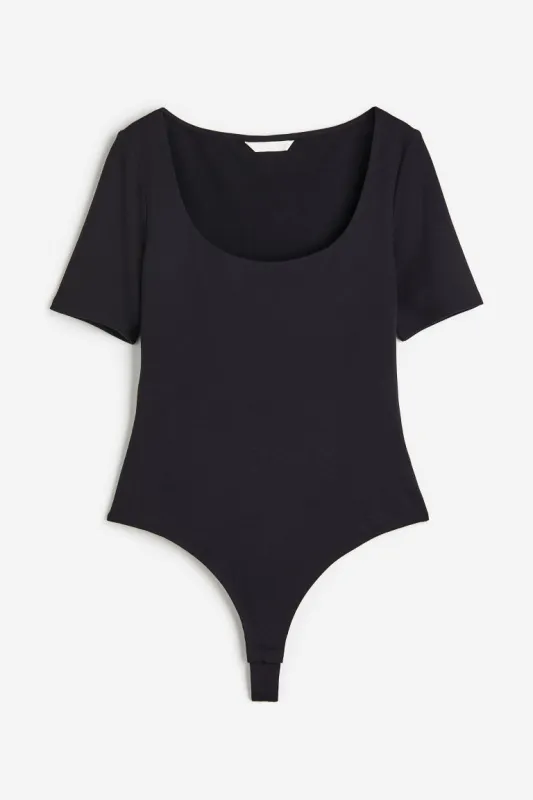 H&M - Short-sleeved thong body - Black sold by H&M