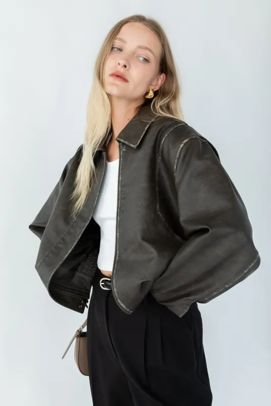 VINTAGE INSPIRED VEGAN LEATHER BOMBER JACKET sold by OAK AND FORT