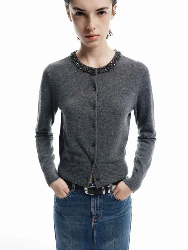 Crystal Collar Knit Cardigan sold by Mo&Co