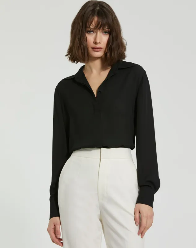 The Bentley Black Long Sleeve Button Up Georgette Blouse - FINAL SALE sold by Mac Duggal