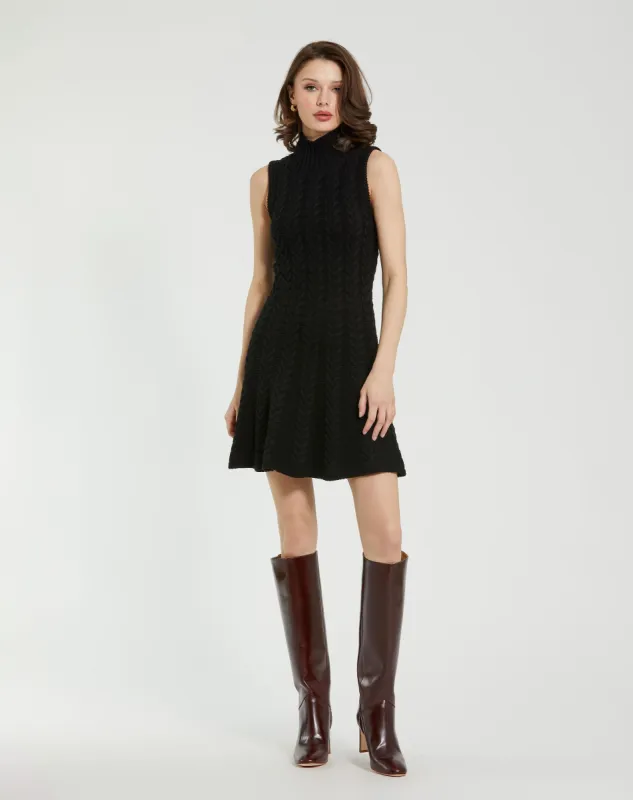 Black Cable Knit Turtle Neck Sleeveless Mini Sweater Knit Dress sold by Mac Duggal