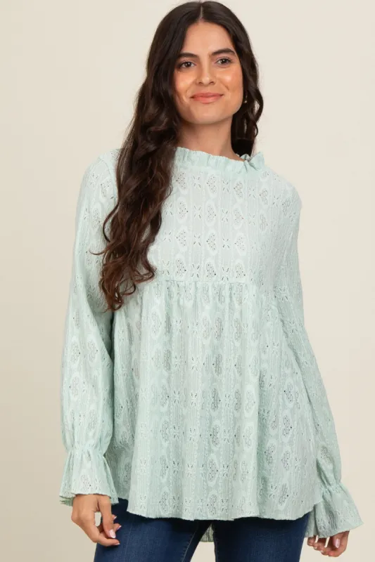 Mint Green Lace Ruffled Neck Top sold by Pinkblush