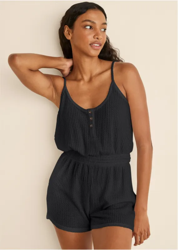 Cozy Waffle Romper - Black sold by VENUS