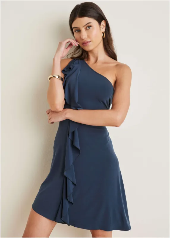 One shoulder drape dress - Navy sold by VENUS