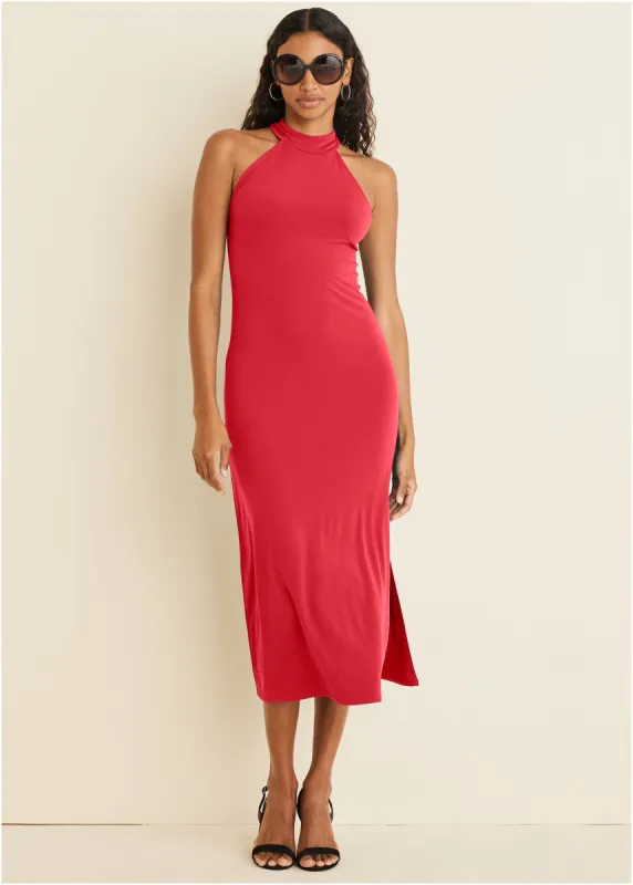 High Neck Midi Dress - Red sold by VENUS