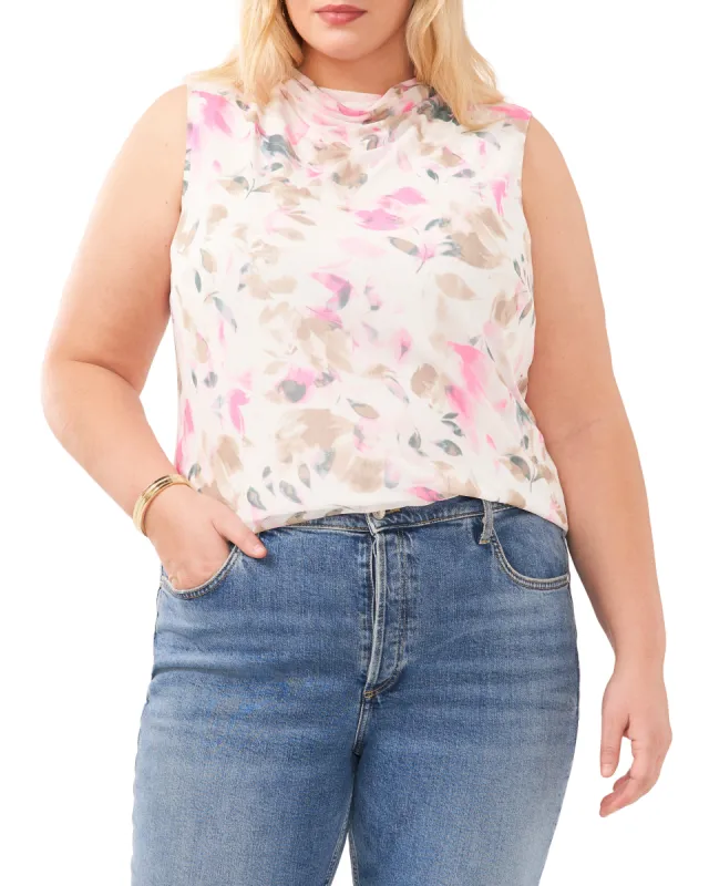 Plus-Size Petal Print Mesh High Neck Tank Top sold by Vince Camuto