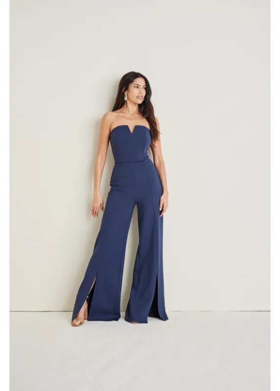 Front Slit Jumpsuit  - Navy sold by VENUS