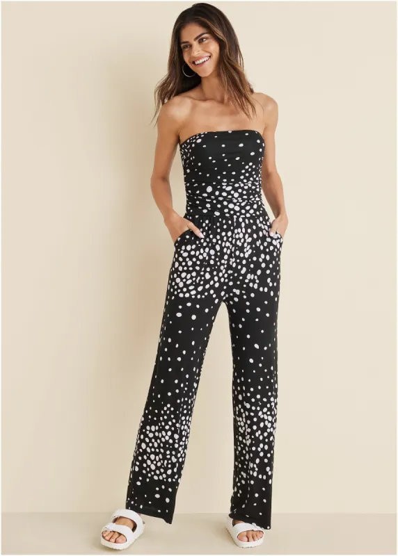 Strapless Printed Jumpsuit - Black & White sold by VENUS