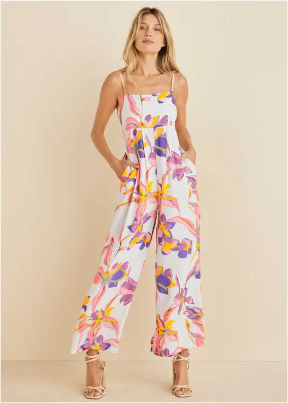 Square Neck Printed Jumpsuit  - White Multi sold by VENUS