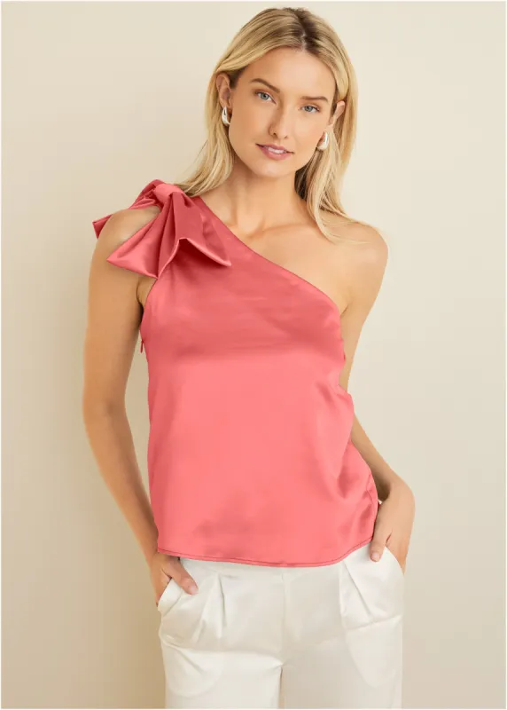 Bow Detail One-Shoulder Top - Coral sold by VENUS