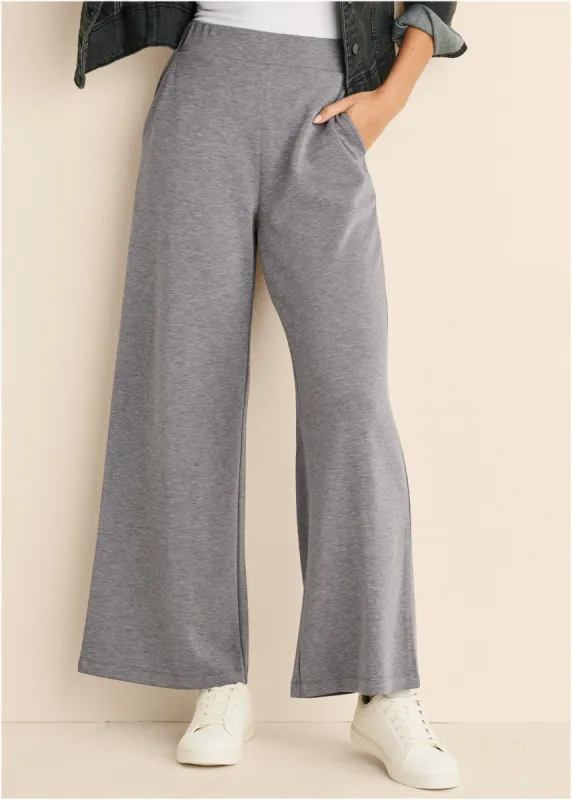 Double Knit Wide Leg Pants - Medium Heather Grey sold by VENUS