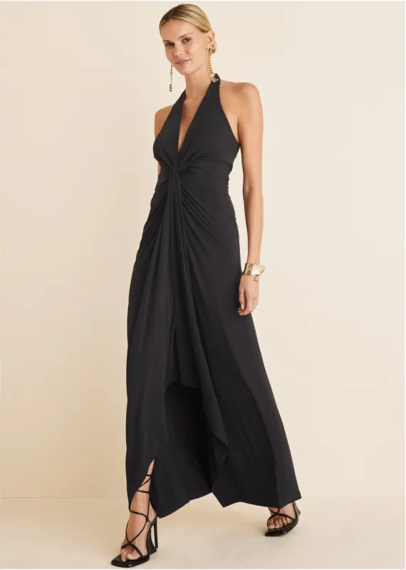 Plunging Knot Maxi Dress - Black sold by VENUS