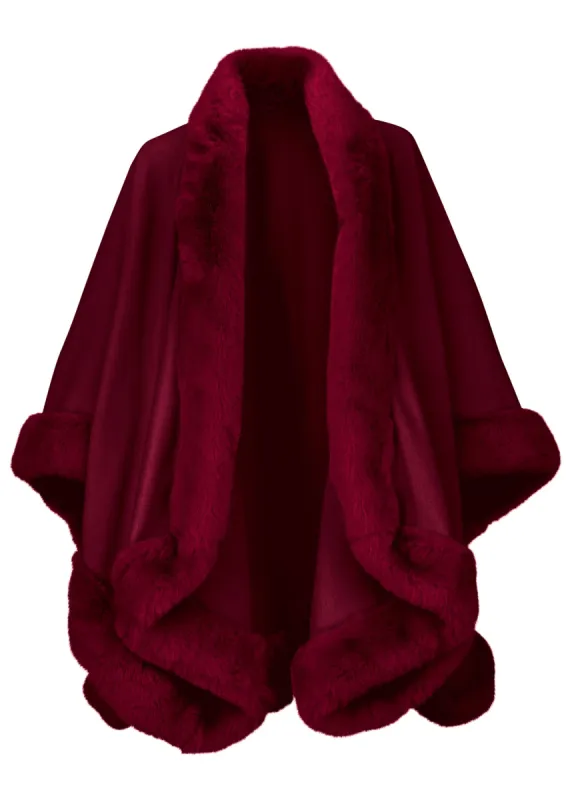 Fur Trim Wrap Shawl - Red sold by VENUS