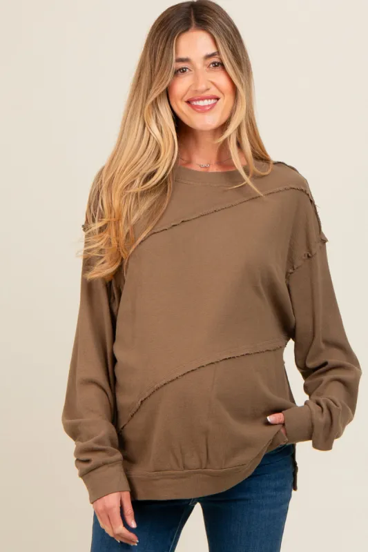 Olive Exposed Seam Dolman Sleeve Maternity Sweatshirt sold by Pinkblush