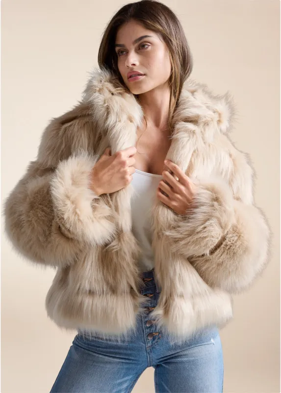 Luxe Tiered Faux Fur Coat - Light Brown sold by VENUS