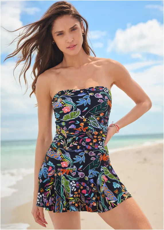 Skirted Bandeau Swim Dress - Midnight Elegance sold by VENUS