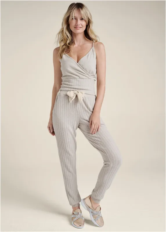 Ribbed Hacci Jogger Set - Taupe sold by VENUS