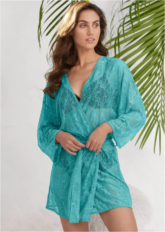 Allover Lace Robe - Teal sold by VENUS