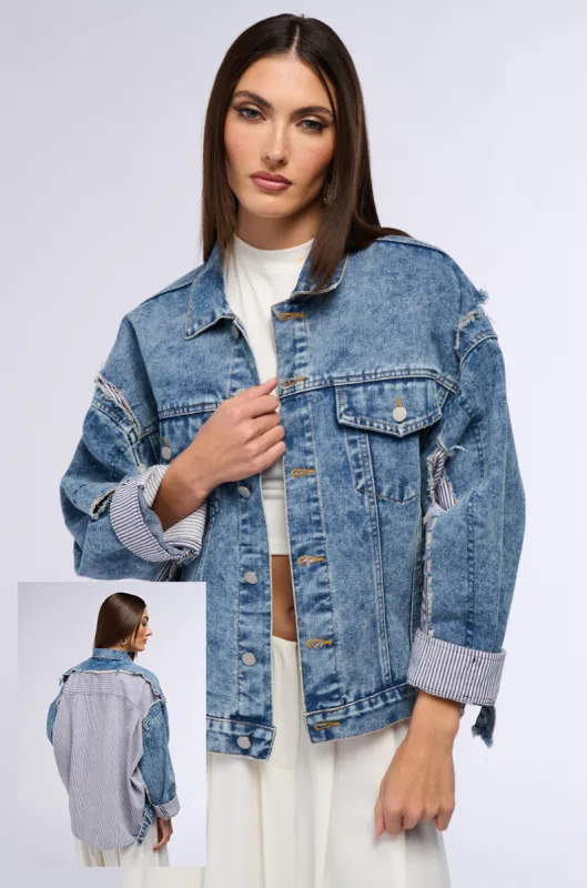HYBRID OVERSIZED DENIM JACKET sold by AKIRA