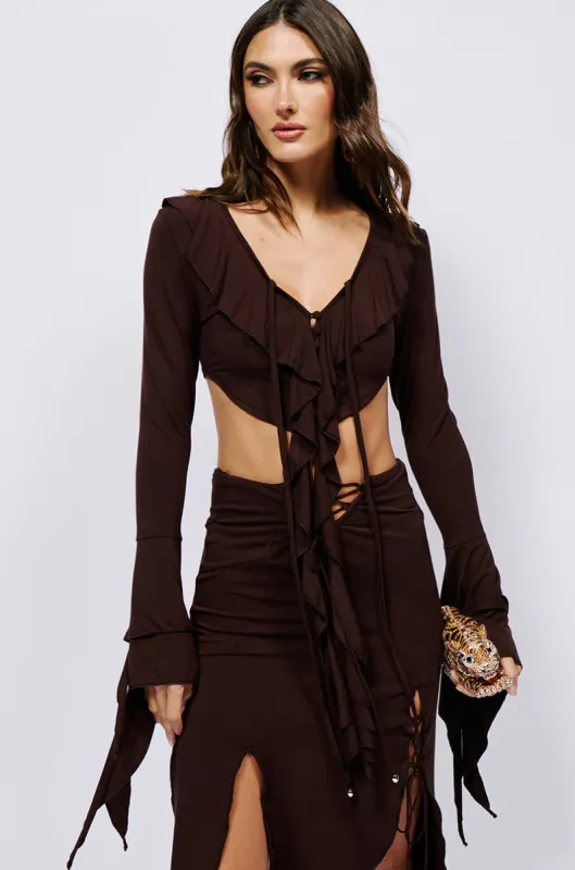 GEMMA RUFFLED LONG SLEEVE TOP sold by AKIRA