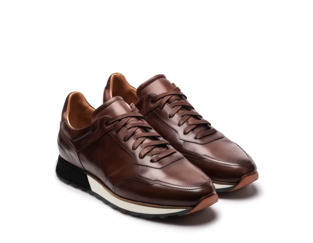 Dark Brown Leather Nausori Lace Up Running Sneaker Shoes sold by Costoso Italiano