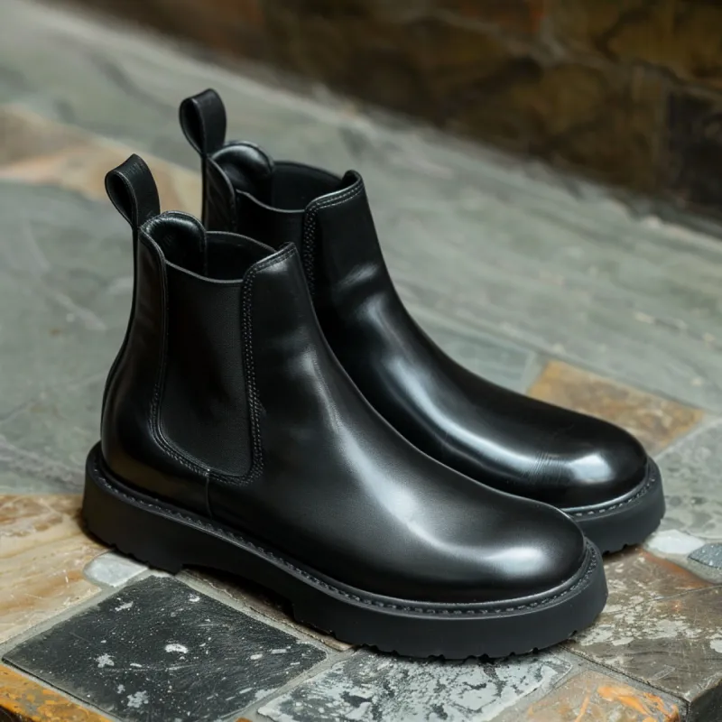 Black Leather Ammone With Thick Sole Chelsea Boot: The Royale Collection sold by Costoso Italiano