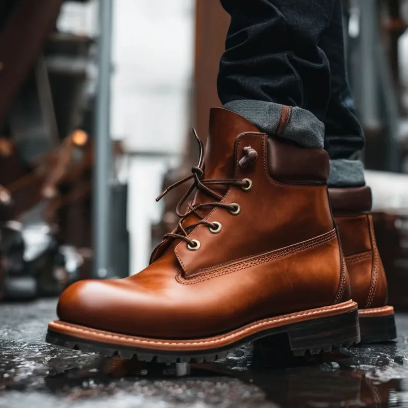 Brown Leather Appoggio Ankle Rugged Lace Up Combat Hiking Boots with Chunky Track Sole sold by Costoso Italiano