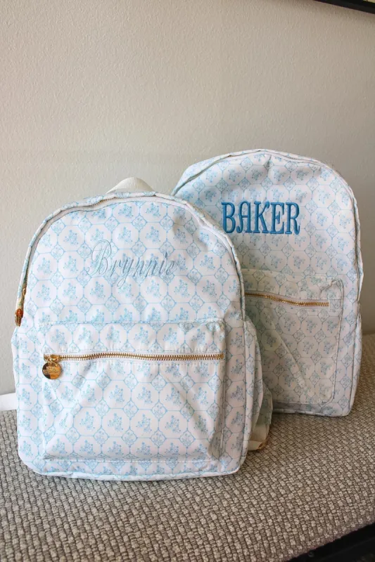 Blue Toile Backpack sold by Buddy Love