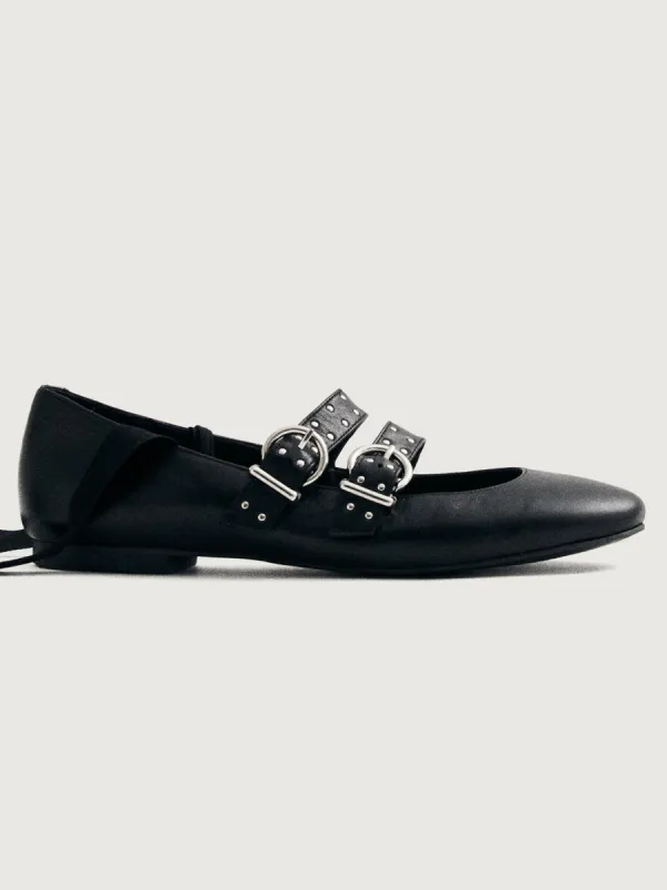 Thekla Black Leather Ballet Flat - Black sold by Carbon38