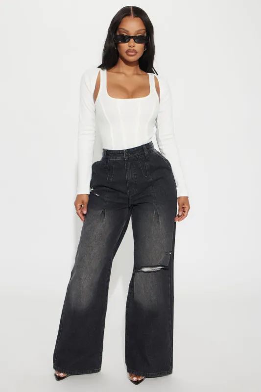 Such A Game Changer Ripped Pleated Trouser Jeans - Black Wash sold by Fashion Nova