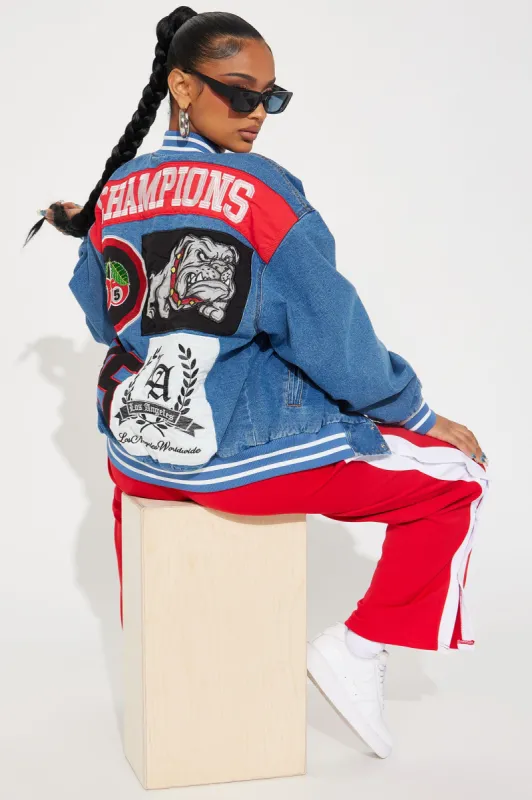 Forever A Champion Bomber Jacket - Medium Wash sold by Fashion Nova