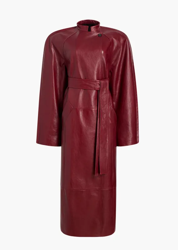 Rothen Coat in Oxblood Leather sold by KHAITE