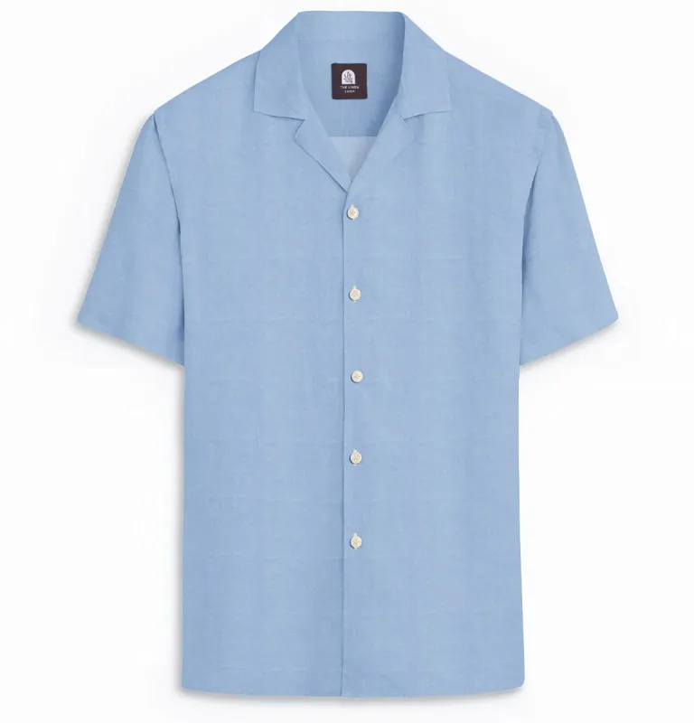 Cotton Linen - Camp Collar - Short Sleeve - Sky Blue sold by Airthreads