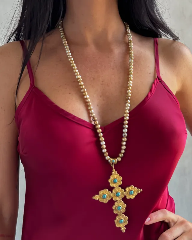 Turquoise Cross Pendant Necklace sold by Care Tucker