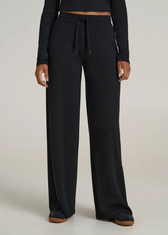 Mid-Rise Waffle Wide-Leg Pants for Tall Women in Black sold by American Tall