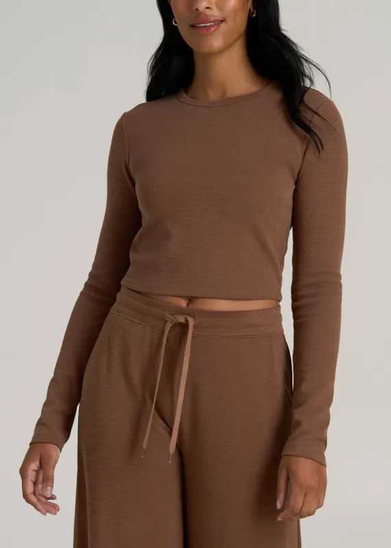 Cropped Long Sleeve Waffle Shirt for Tall Women in Otter Brown sold by American Tall