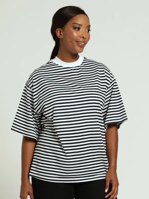 Drop Shoulder Stripe Boxy Tee - Black/White sold by Edgars