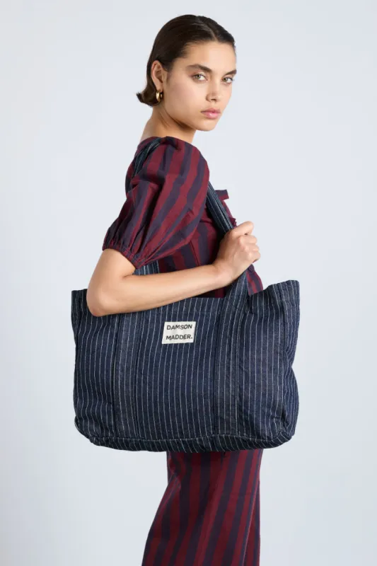 damson tote bag - denim pinstripe sold by Damson Madder