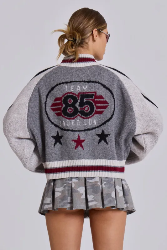 Grey Team 85 Knitted Bomber Jacket sold by Jaded London
