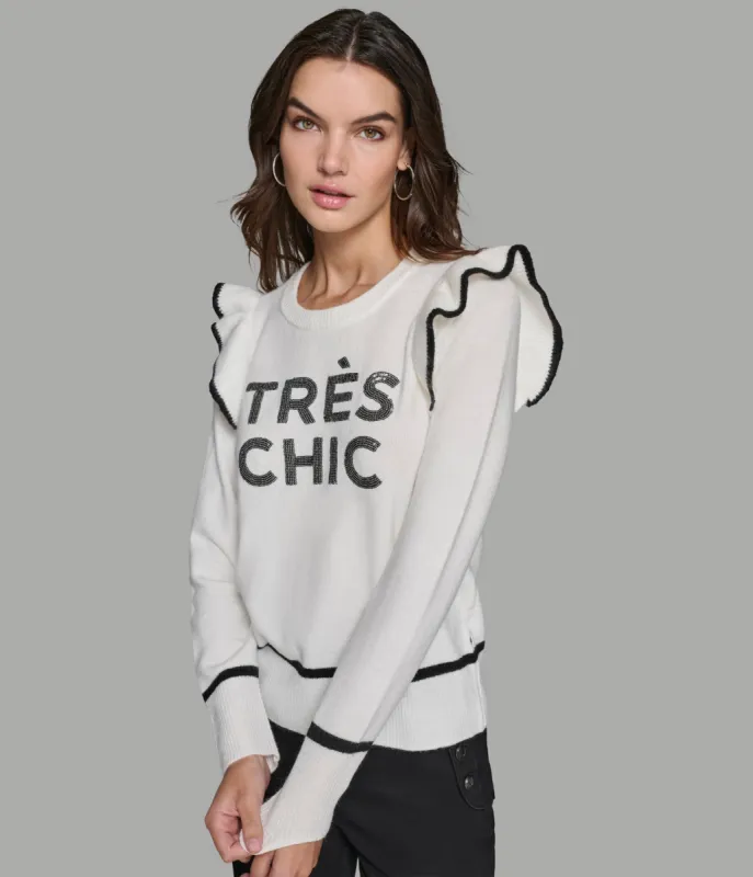 TRES CHIC RUFFLE SLEEVE SWEATER sold by Karl Lagerfeld Paris