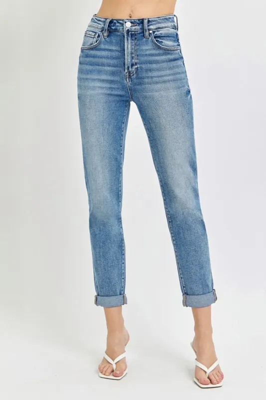 Risen Full Size High Rise Cropped Roll Up Jeans sold by Charming Charlie